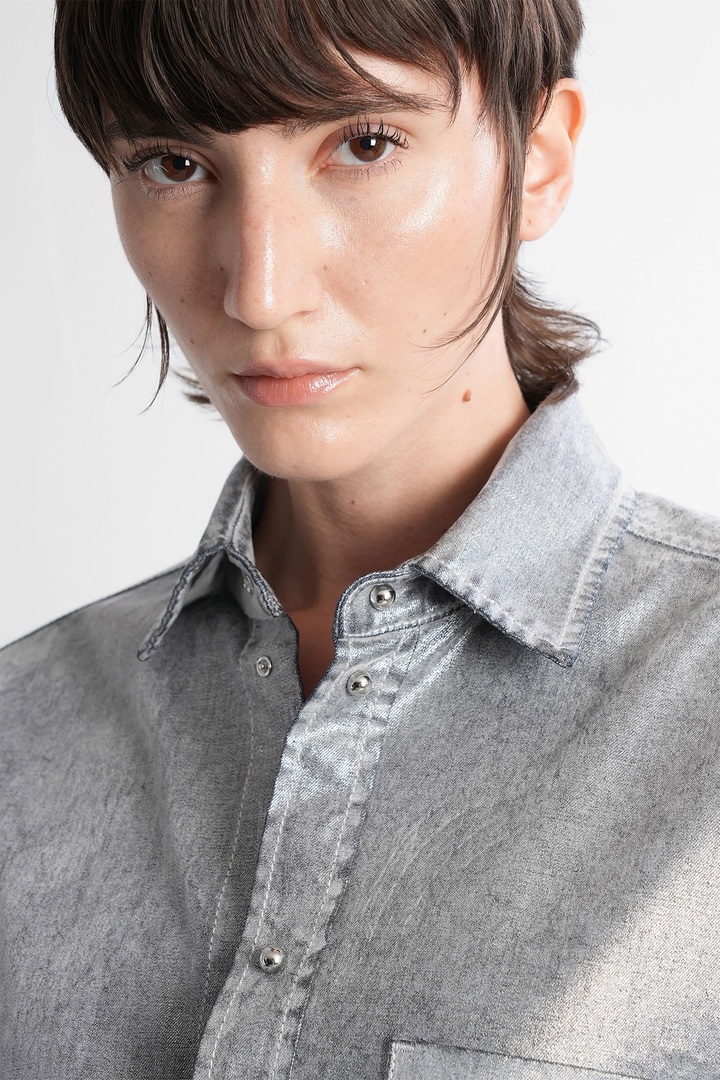 Darkpark Denim-effect Collared Shirt In Gray
