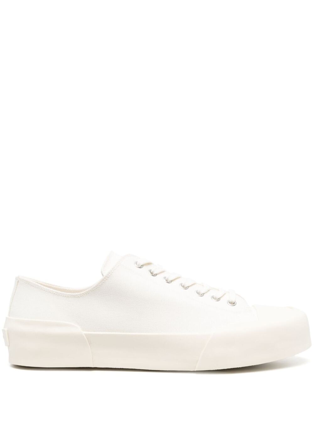 Shop Jil Sander White Lace-up Low Top Sneakers In Canvas Man