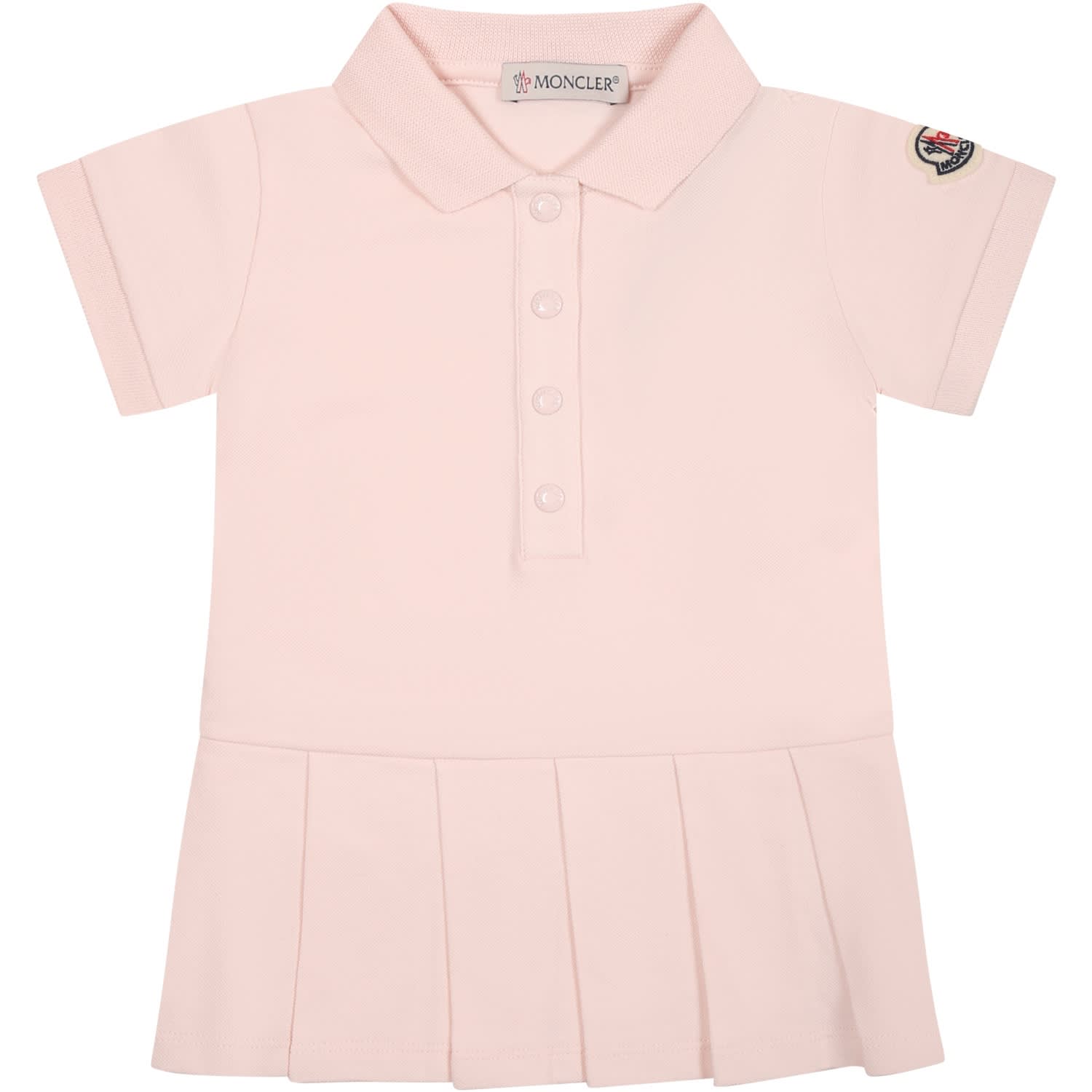 Moncler Pink Dress For Baby Girl With Logo