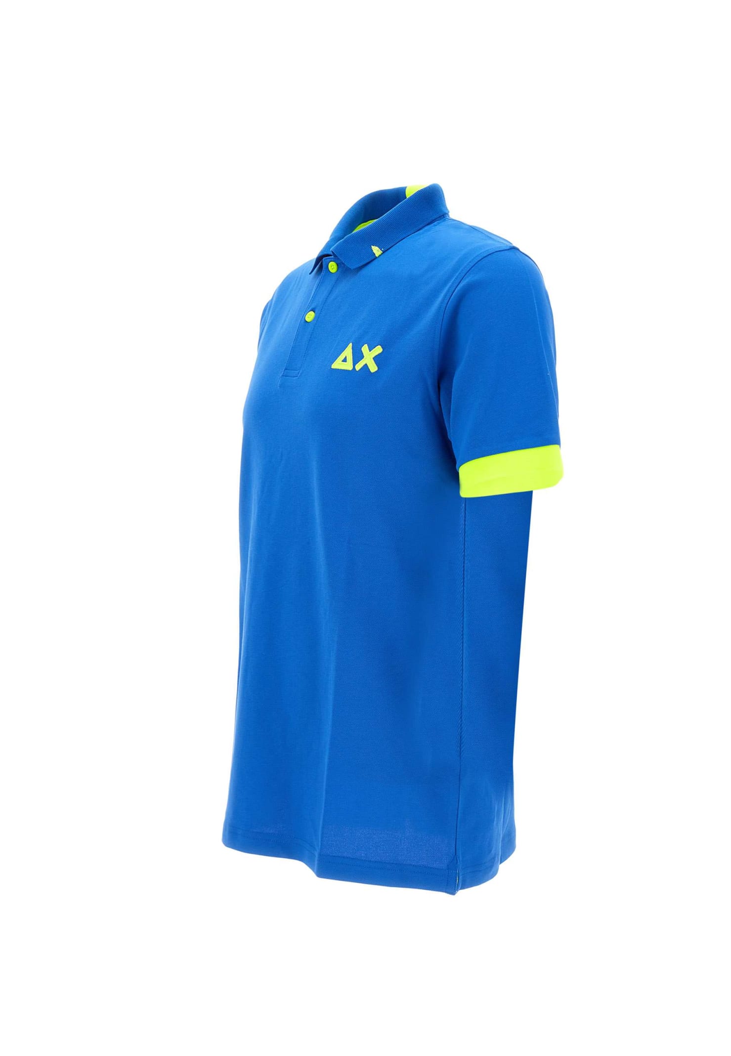 Shop Sun 68 Fluo Logo Cotton Polo Shirt In Blue