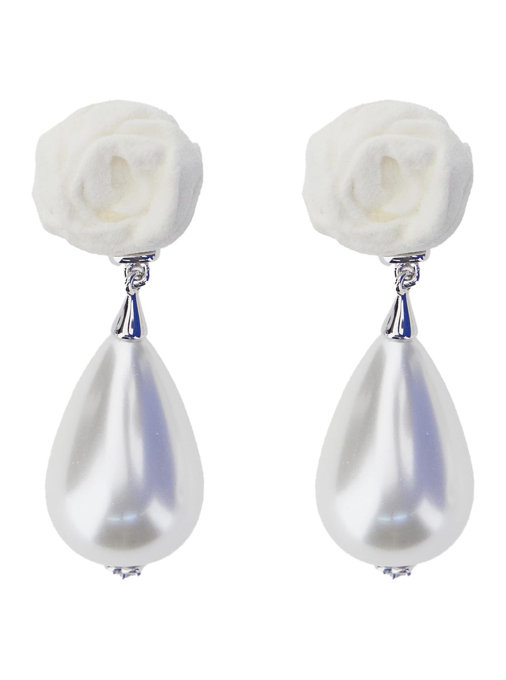 Shushu-tong Silver-colored Earrings With Floral Design And Beaded Pendants In Brass Blend Woman In White