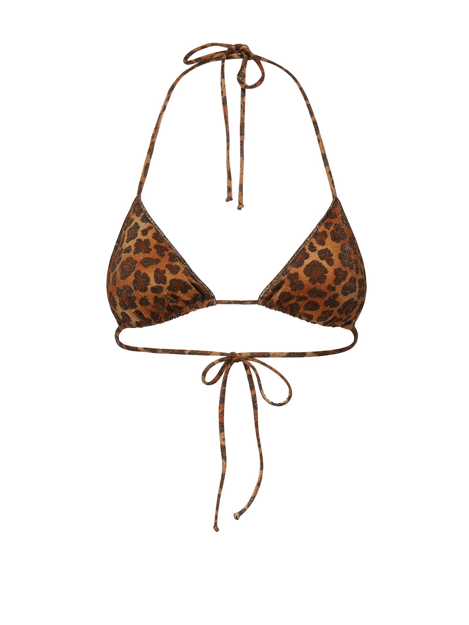 Lurex Triangle Bikini Top With Animal Print
