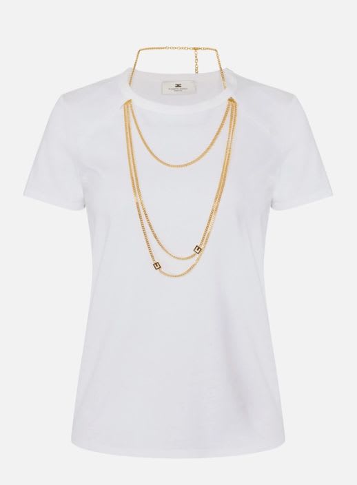 Elisabetta Franchi Jersey T-shirt With Jewel Detail In White
