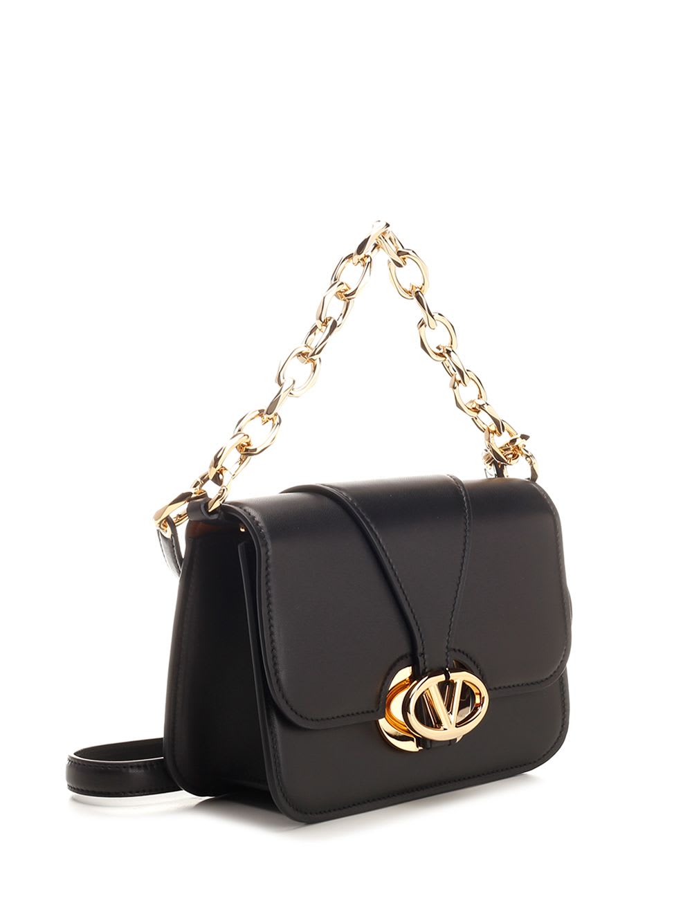 Shop Valentino Small Vlogo Oclock Shoulder Bag In Black