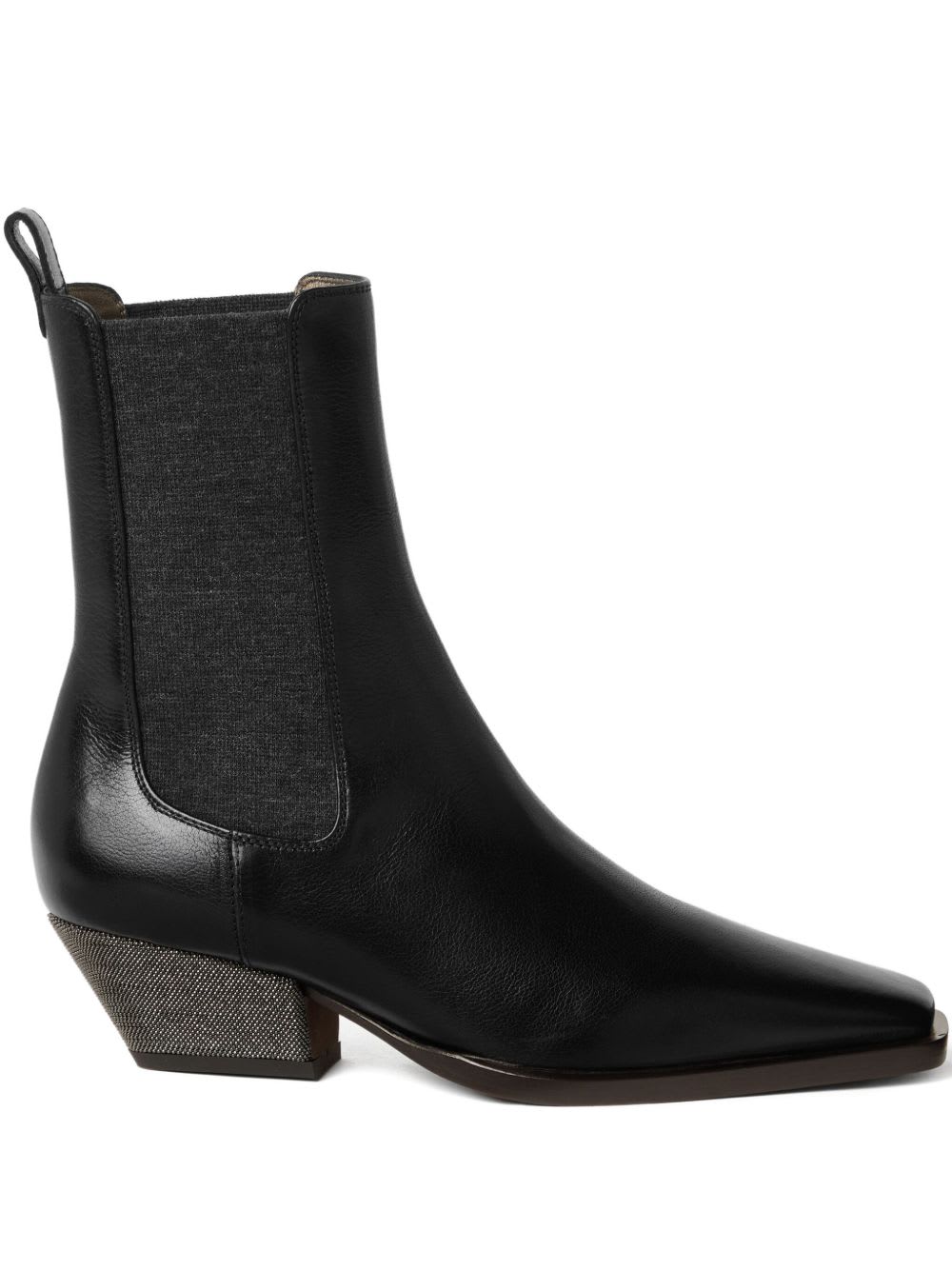 Brunello Cucinelli Leather Ankle Boots Cuban Heel In Black