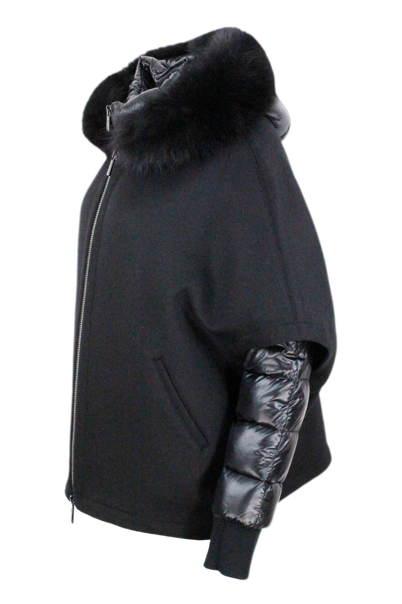 Shop Moorer 3-in-one Jacket Composed Of: Inner Duvet In Real Feathers And Outer Cape With Hood In Pure Cashmere  In Black