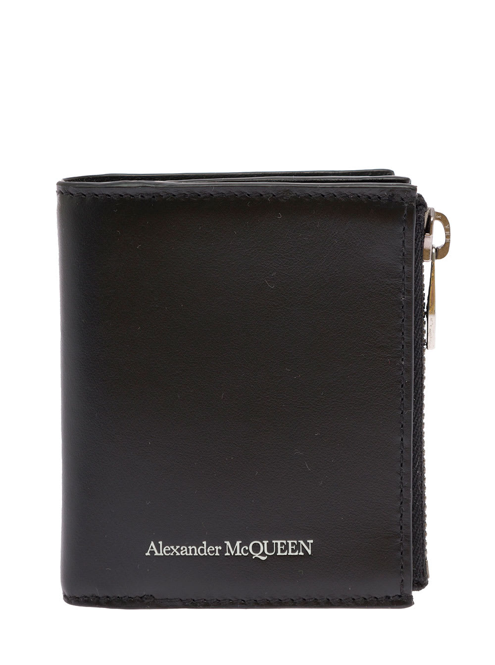 Alexander Mcqueen Mans Black Leather Wallet With Logo