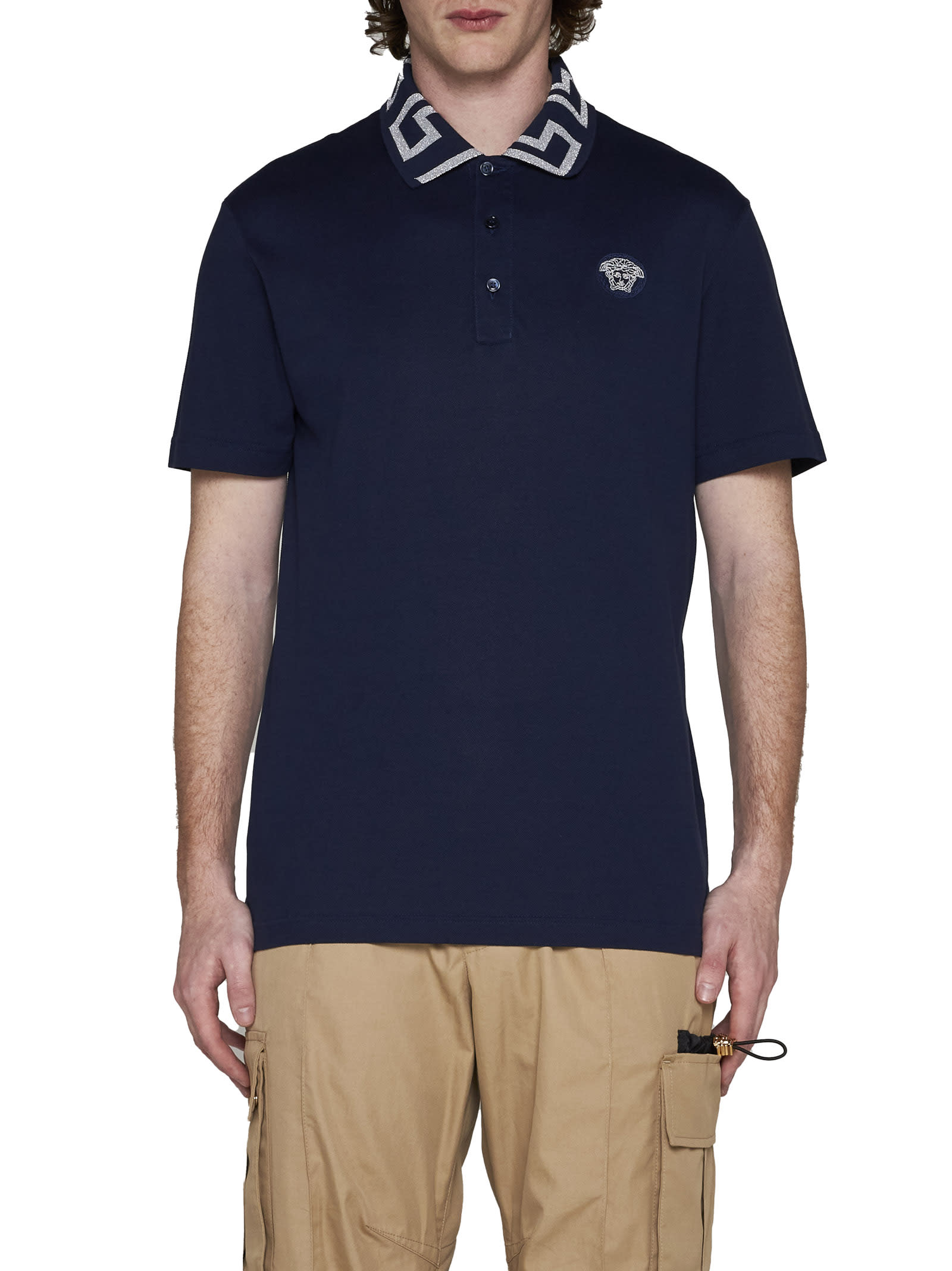 Shop Versace Polo Shirt In Navy Blue