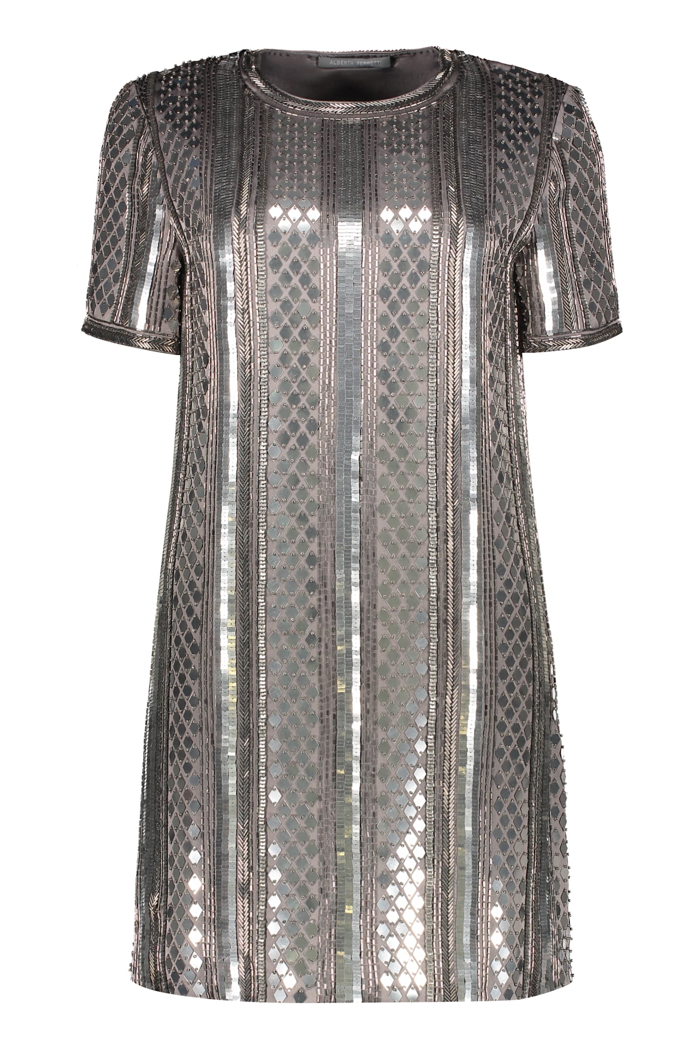 Alberta Ferretti Sequin-embellished Short-sleeved Mini Dress In Gray