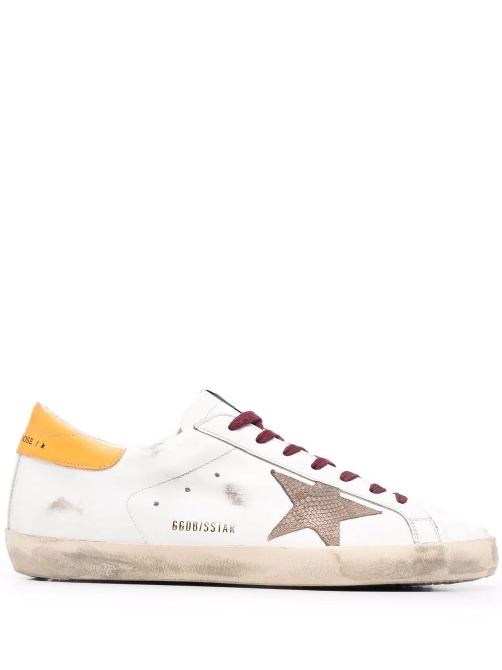 Golden Goose Man White Super-star Sneaker With Red Laces And Yellow Spoiler