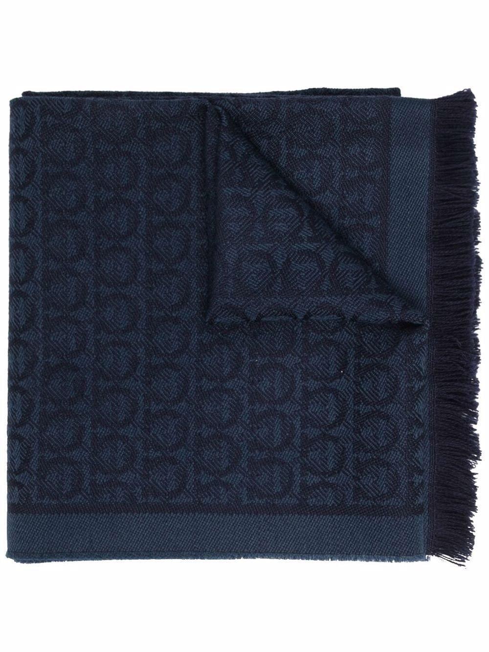 Shop Ferragamo All-over Patterned Fringed Edge Scarf In Blue