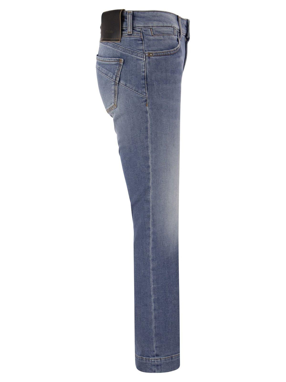 Shop Sportmax Logo Patch Flared Jeans In Blu Denim