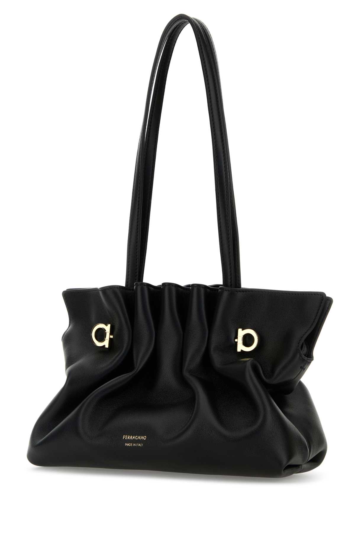Ferragamo Black Crossbody Bag With Embossed Logo Lettering On The Front And Gancini In Leather Woman