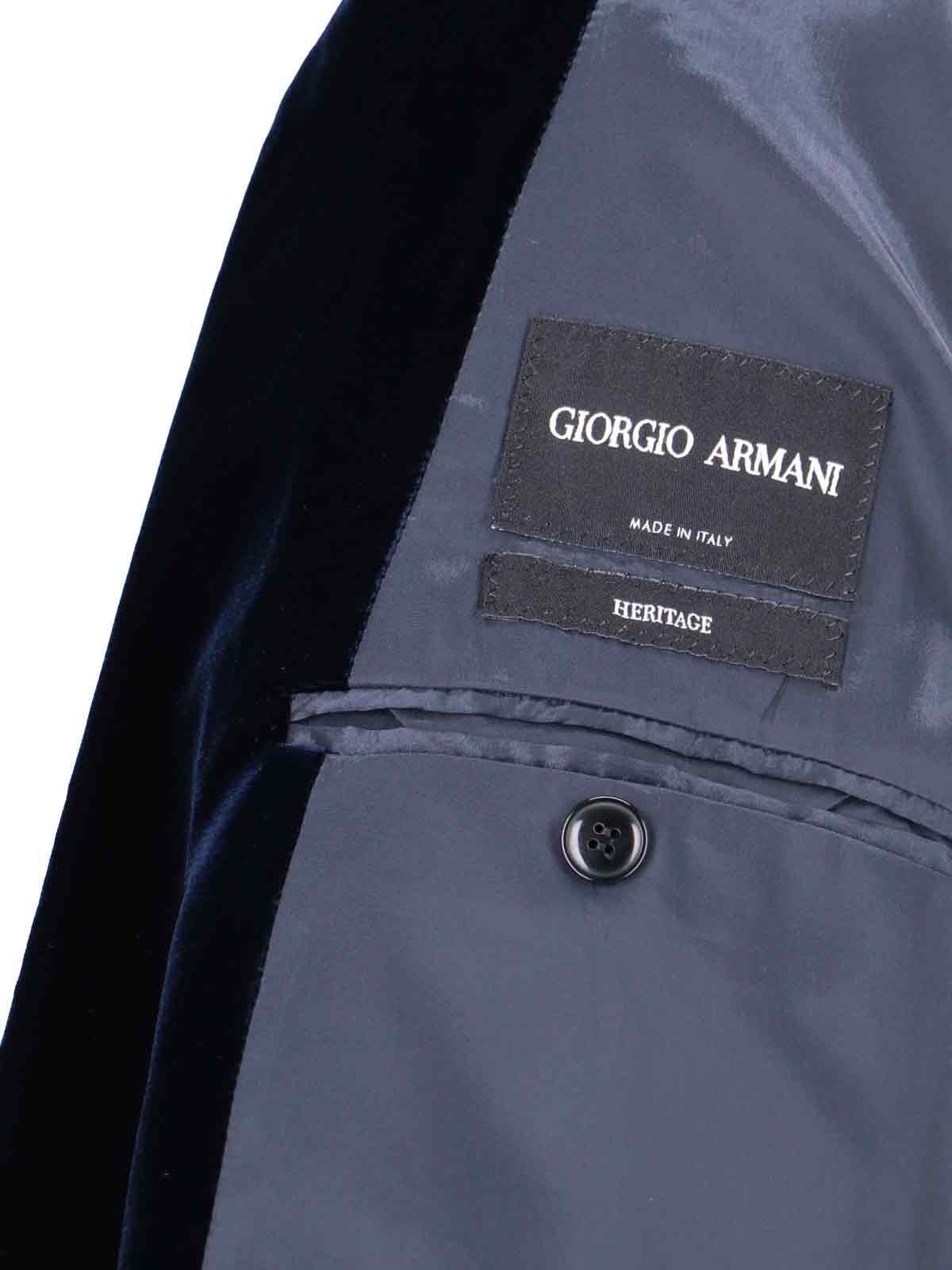 Shop Giorgio Armani Double-breasted Velvet Blazer In Blue