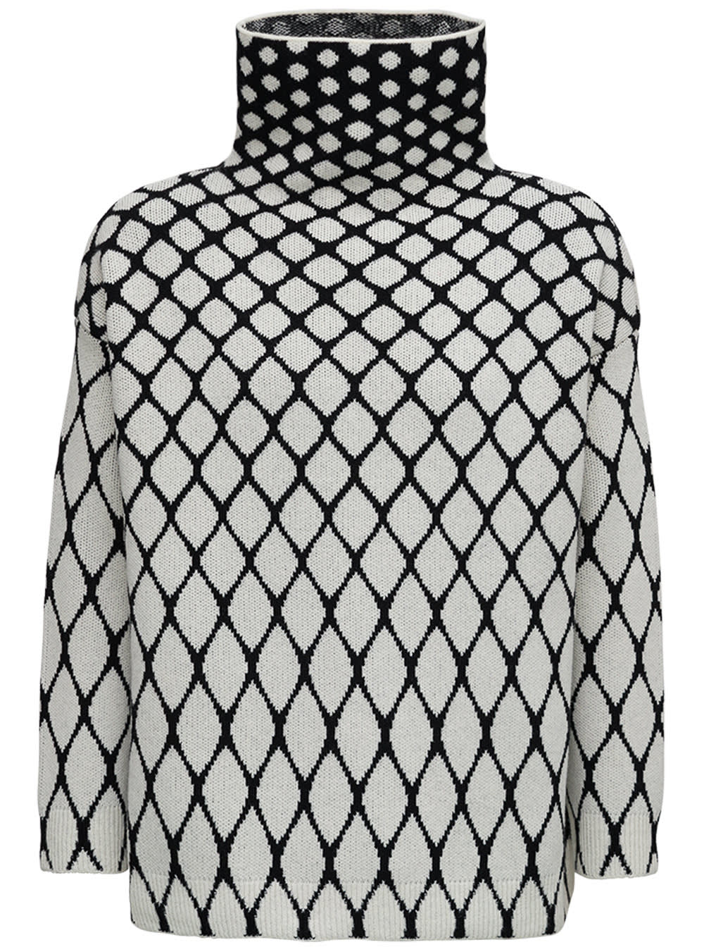Valentino Polo Neck Jumper In Wool With All-over Jacquard Mesh