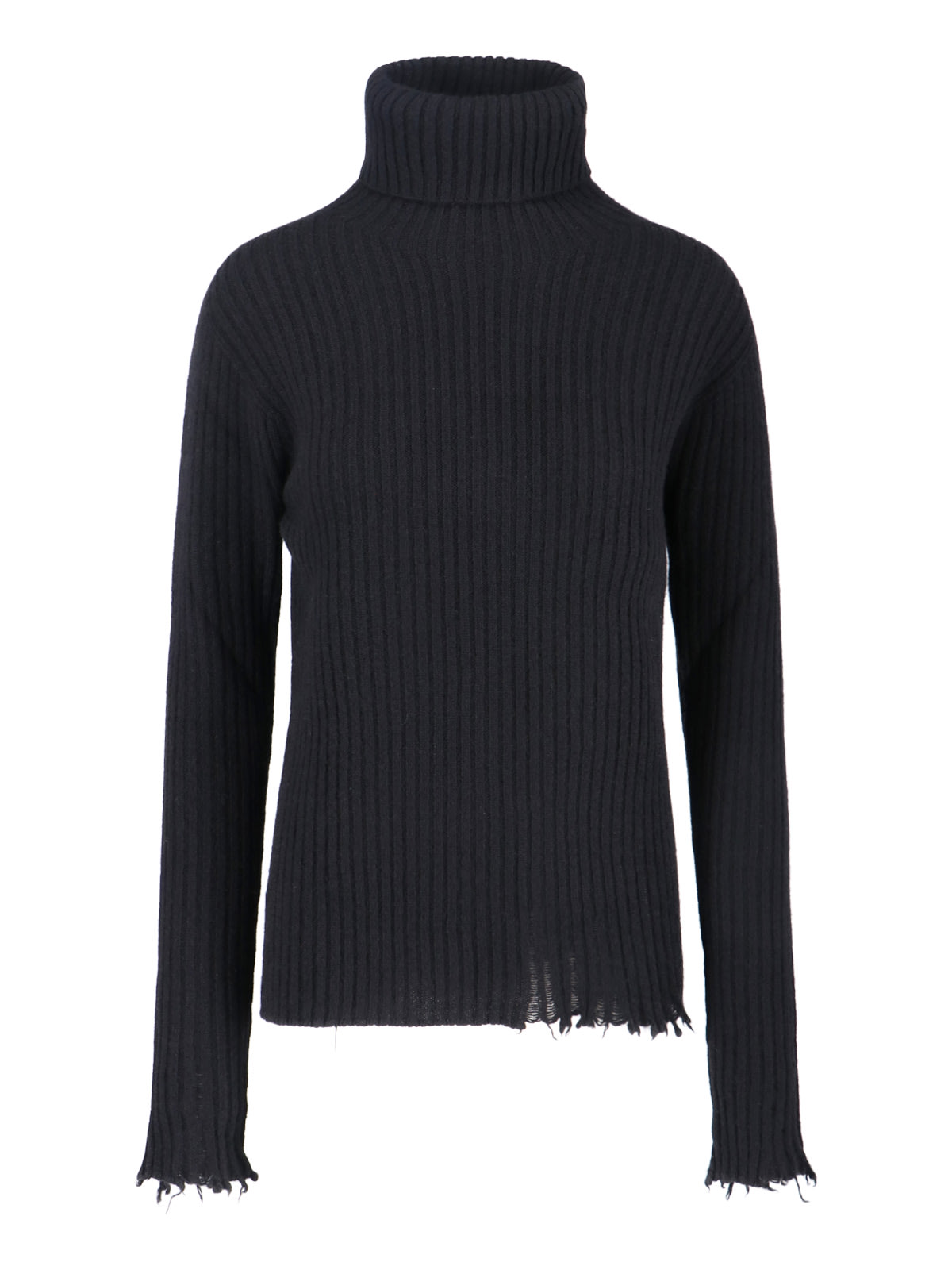Uma Wang Knitwear Turtleneck Ribbed Distressed Hem Long Sleeves In Black