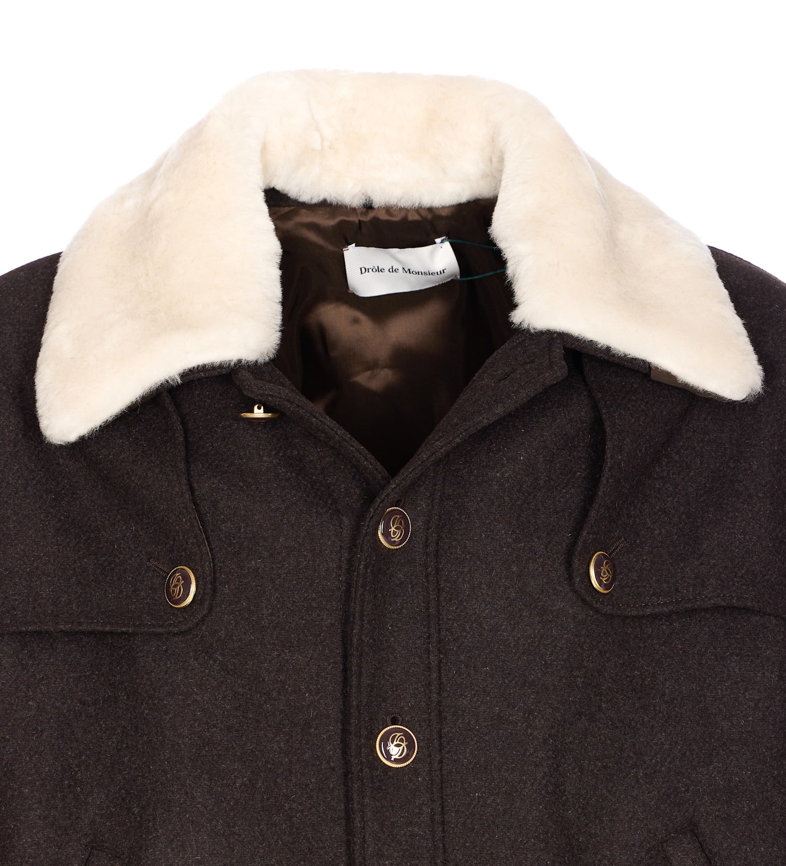 Drôle De Monsieur Long Sleeve Jacket With Faux Fur Collar In Black