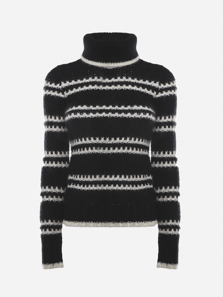 Saint Laurent Turtleneck In Wool And Alpaca With Contrasting Inserts