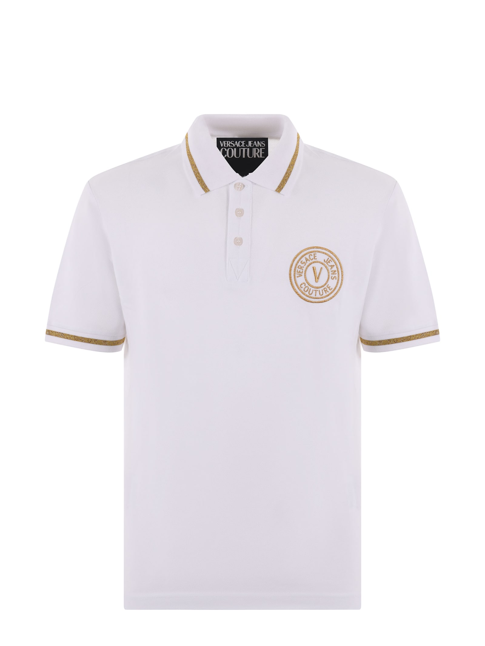 Shop Versace Jeans Couture Polo Shirt In Bianco/oro