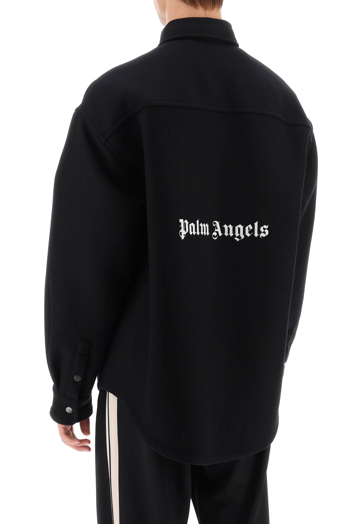 Shop Palm Angels Heavy Wool Overshirt In Black White (black)