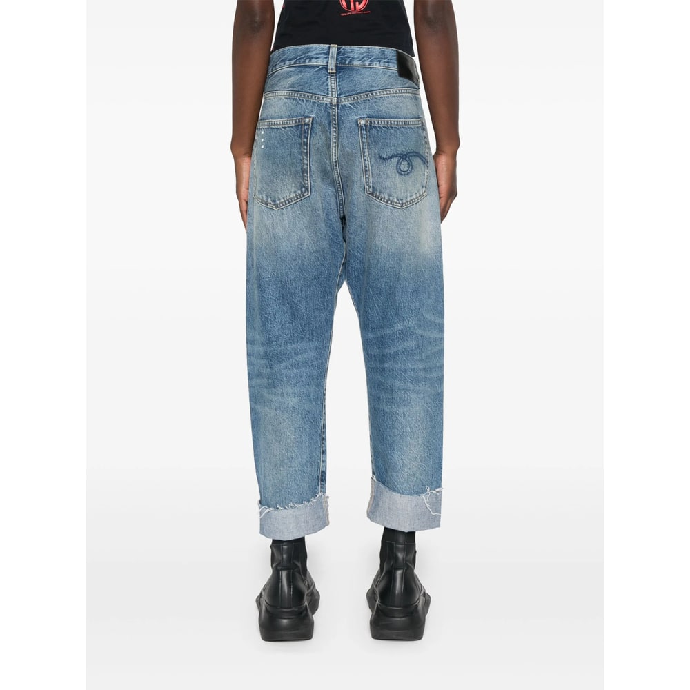 R13 Crossover Waist Distressed Jeans In Blue