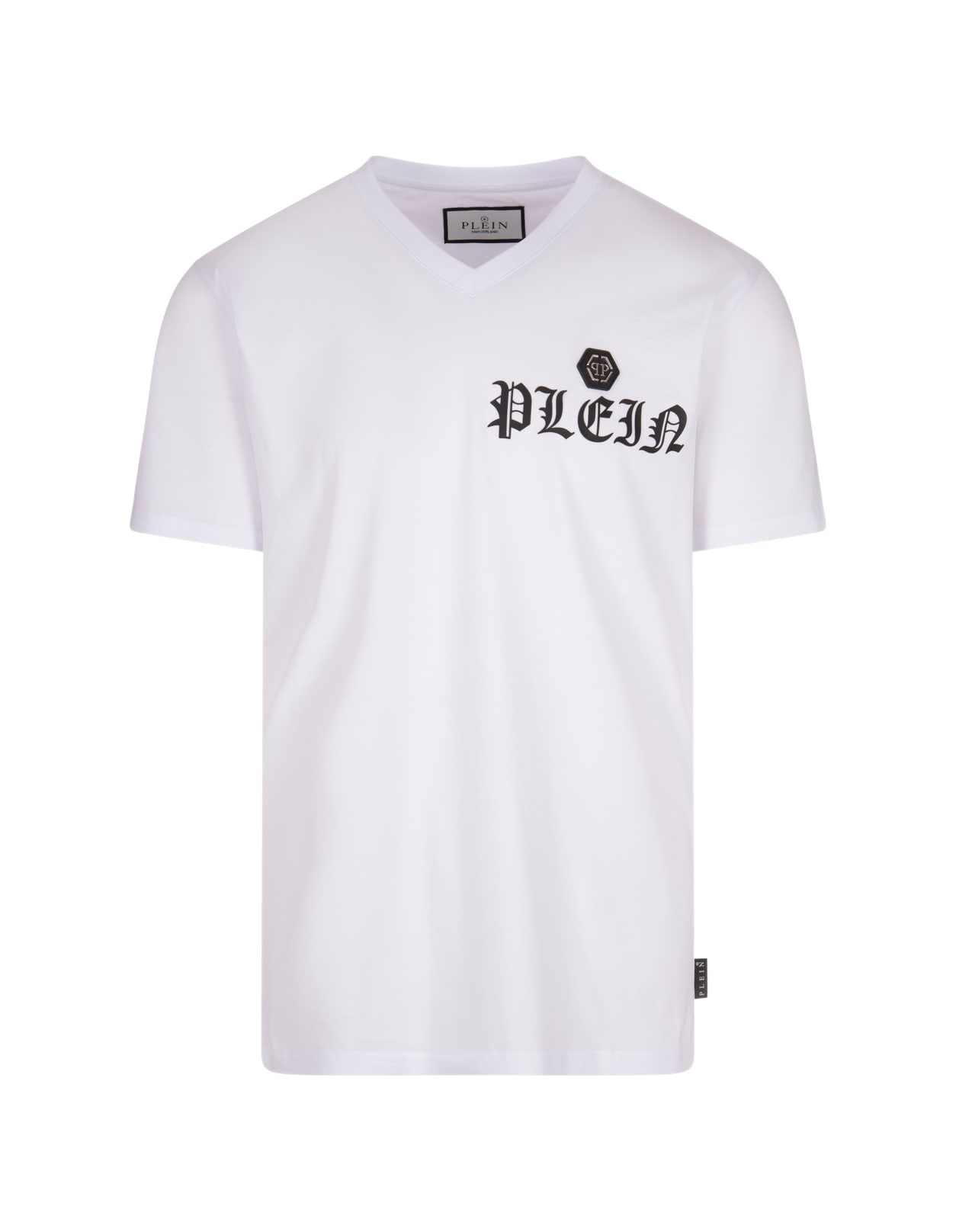 Shop Philipp Plein White Ss Gothic Plein V-neck T-shirt