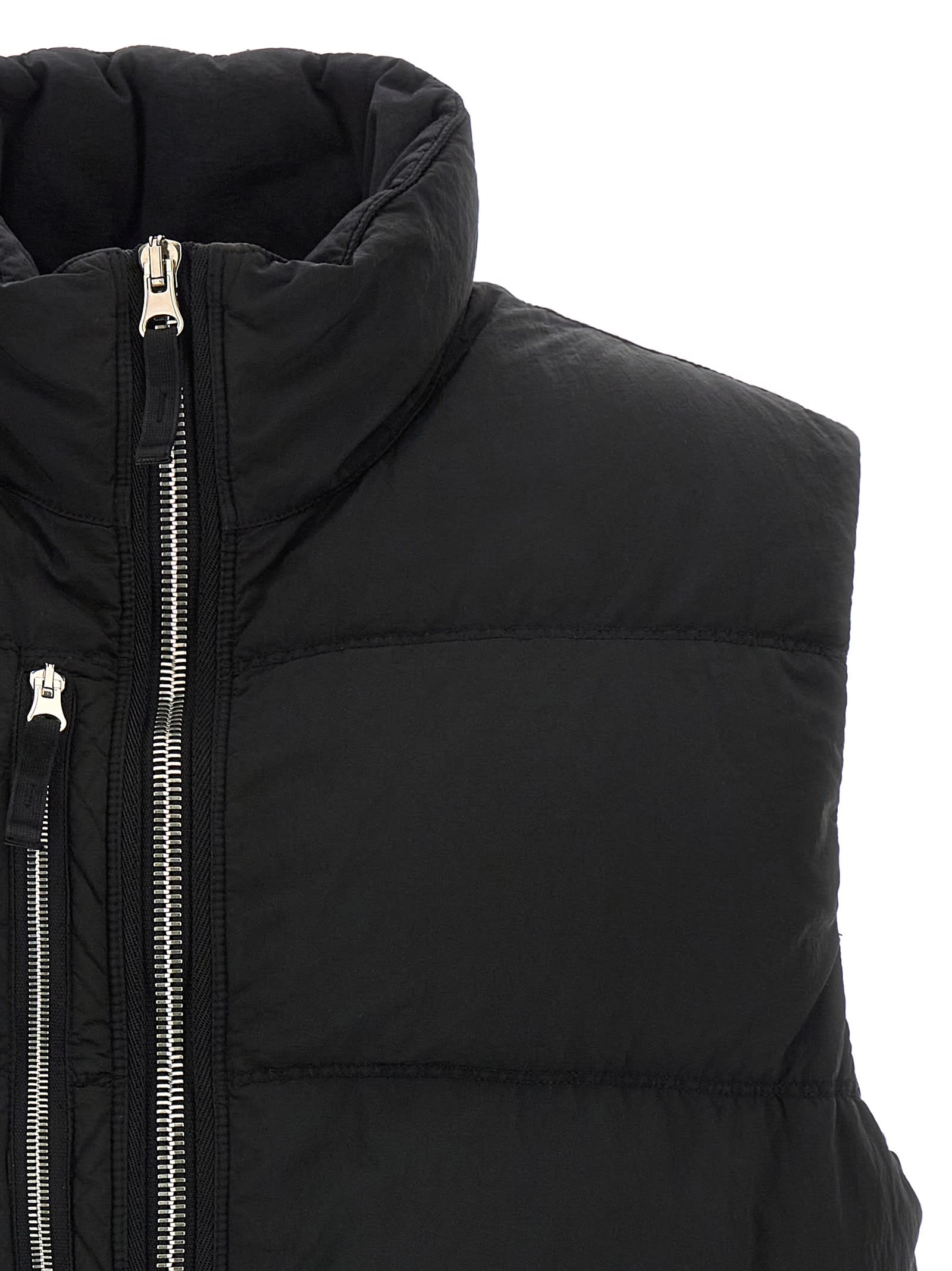 Stone Island Down Vest With Anti-drop And Dual Zip Pockets In Black