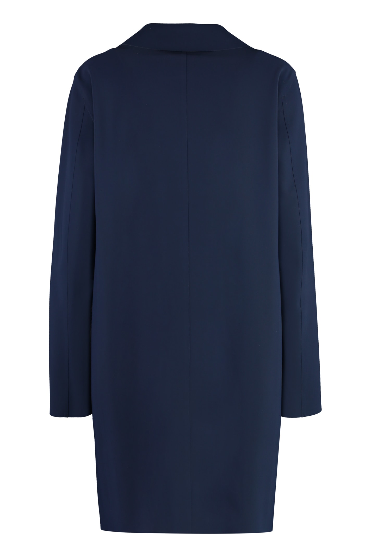 Herno Blue Coat With Concealed Closure And Collar In Stretch Polyamide Woman In Blue