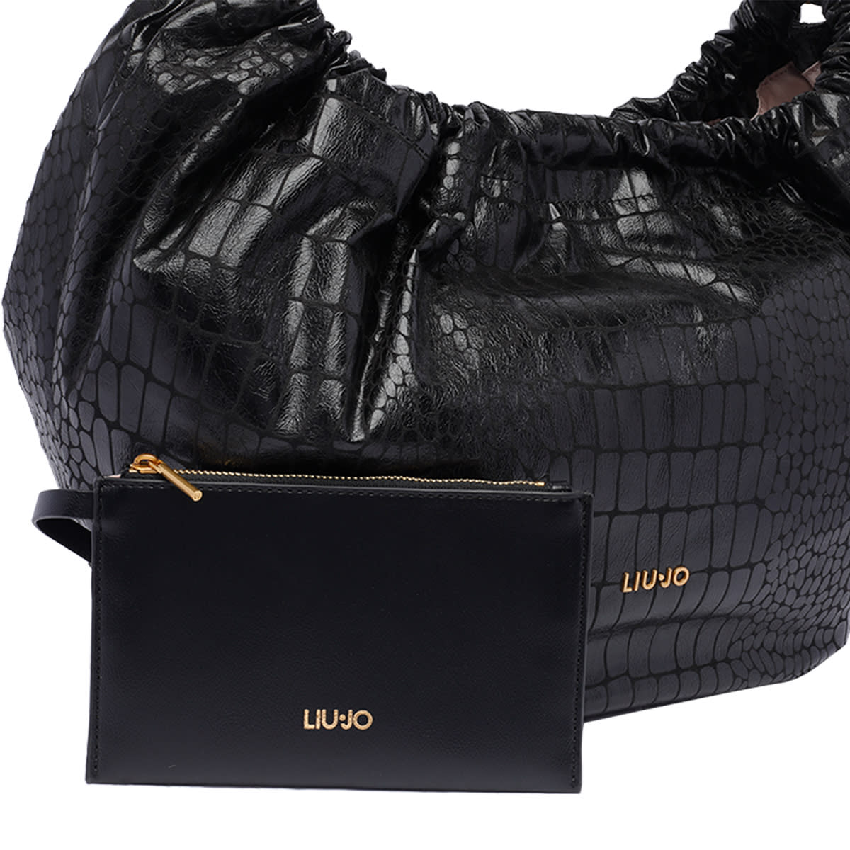 Shop Liu •jo Large Logo Hobo Bag In Black