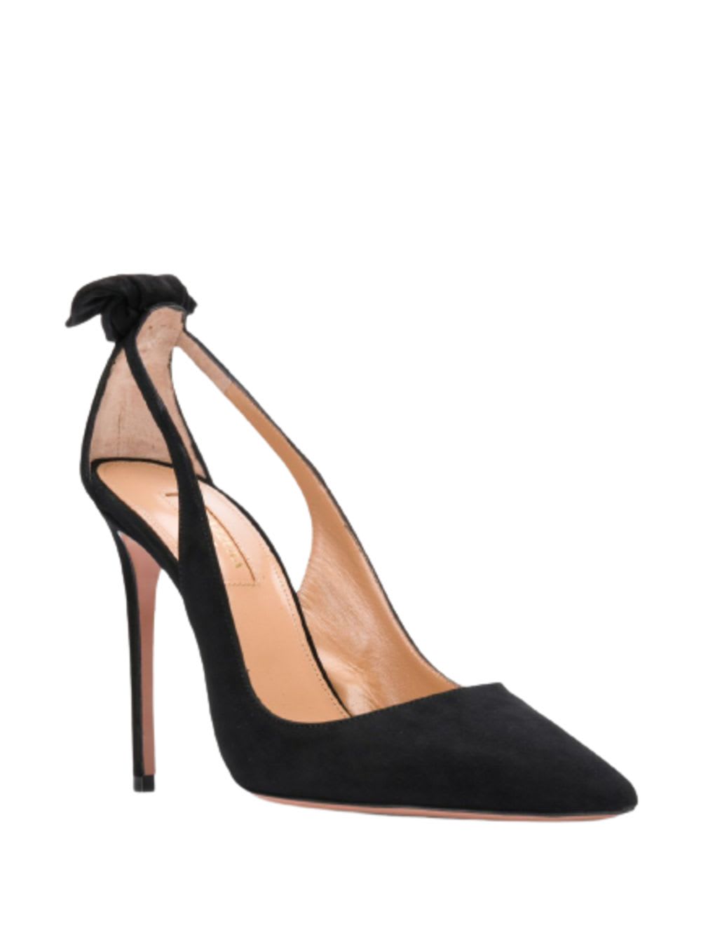 Shop Aquazzura Black Suede Pumps With Bow Detail In Nero