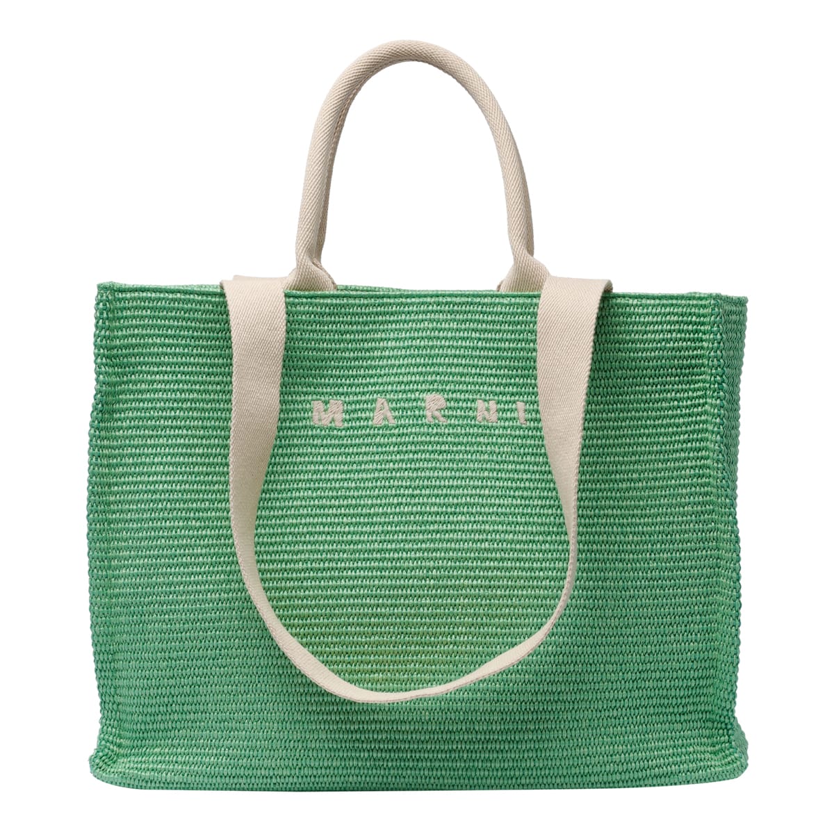 Shop Marni Fabric Rafia Effect Shopping Bag In Green