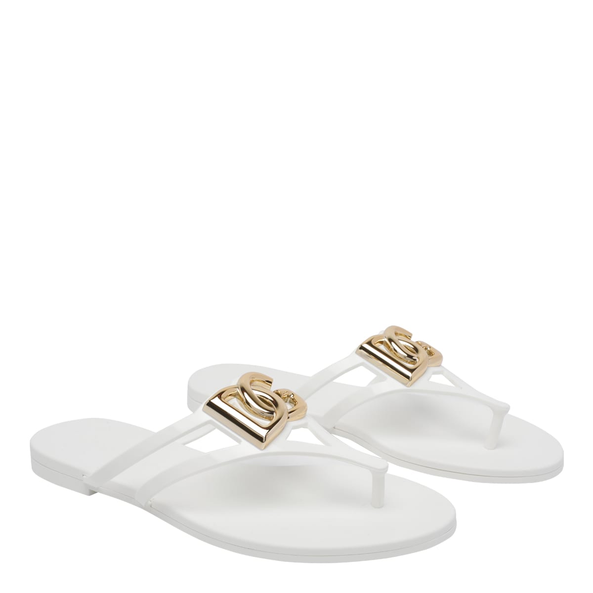 Dolce & Gabbana White Thong Sandals With Logo Plaque On The Front In Rubber Woman In Multi