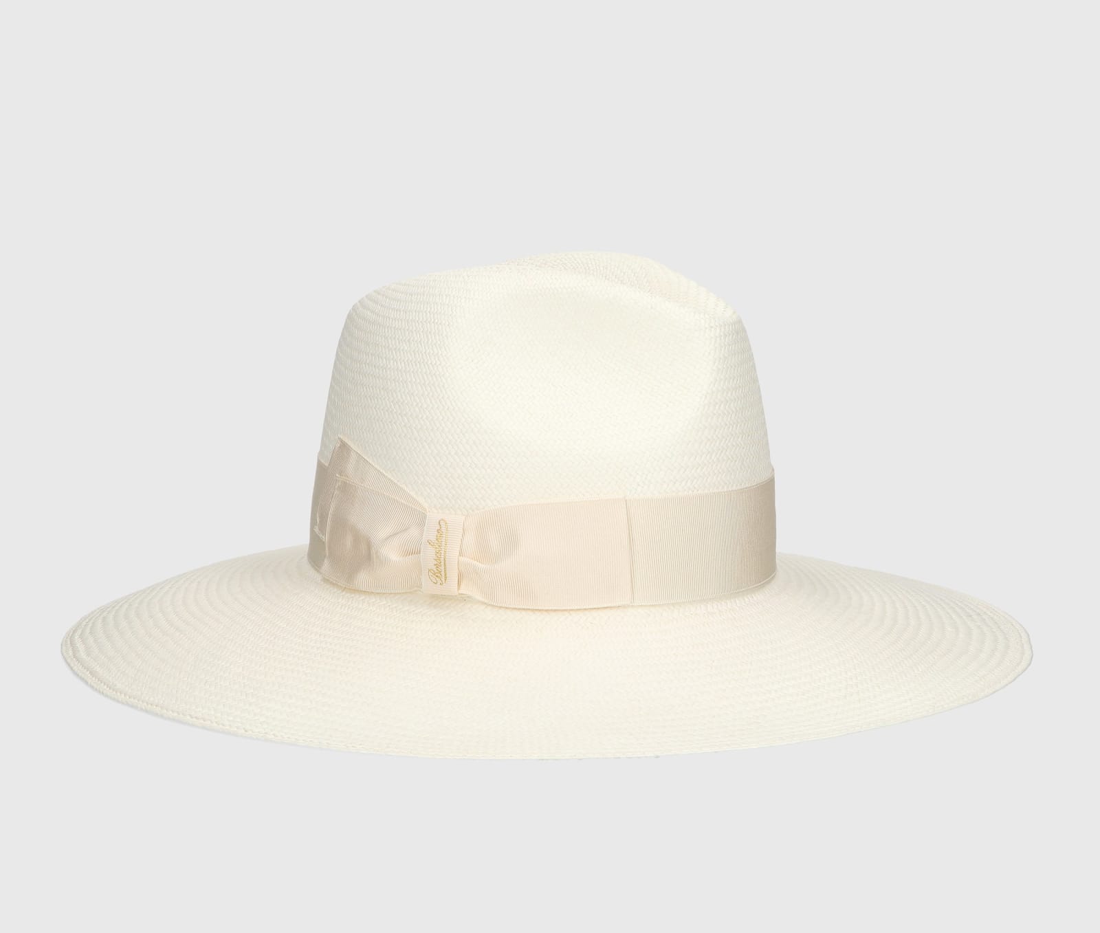 Shop Borsalino Sophie Panama Fine Wide Brim In White, Cream Hat Band
