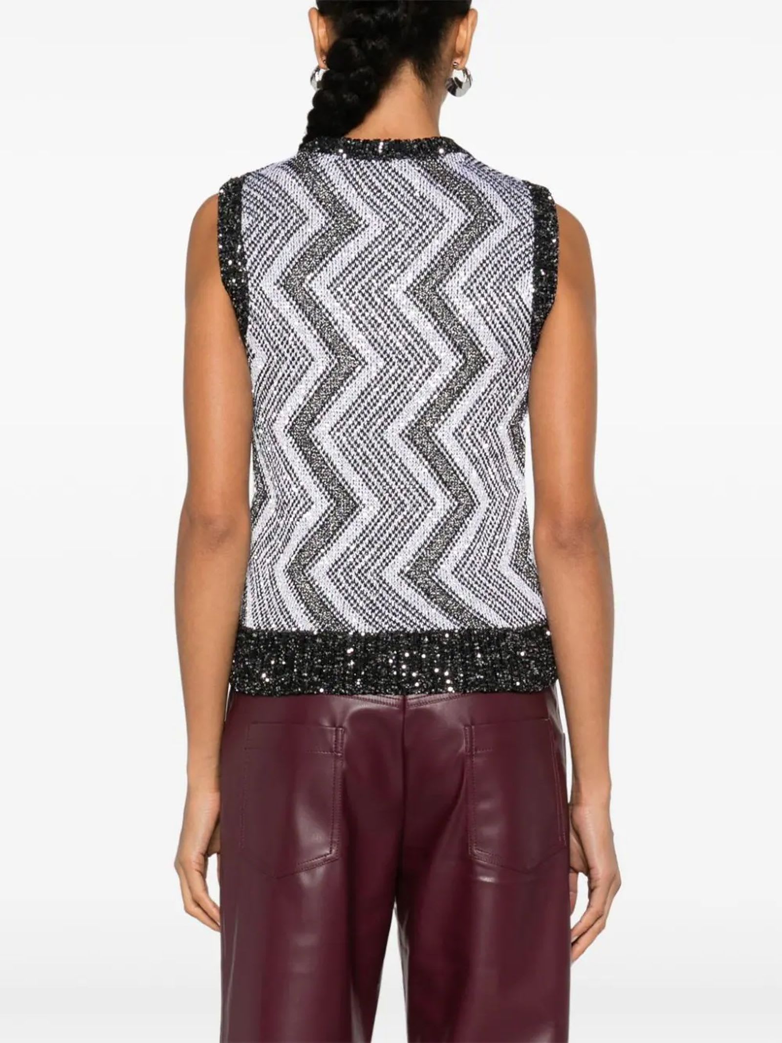 Shop Missoni Vest With Macro Zig Zag And Sequins In White