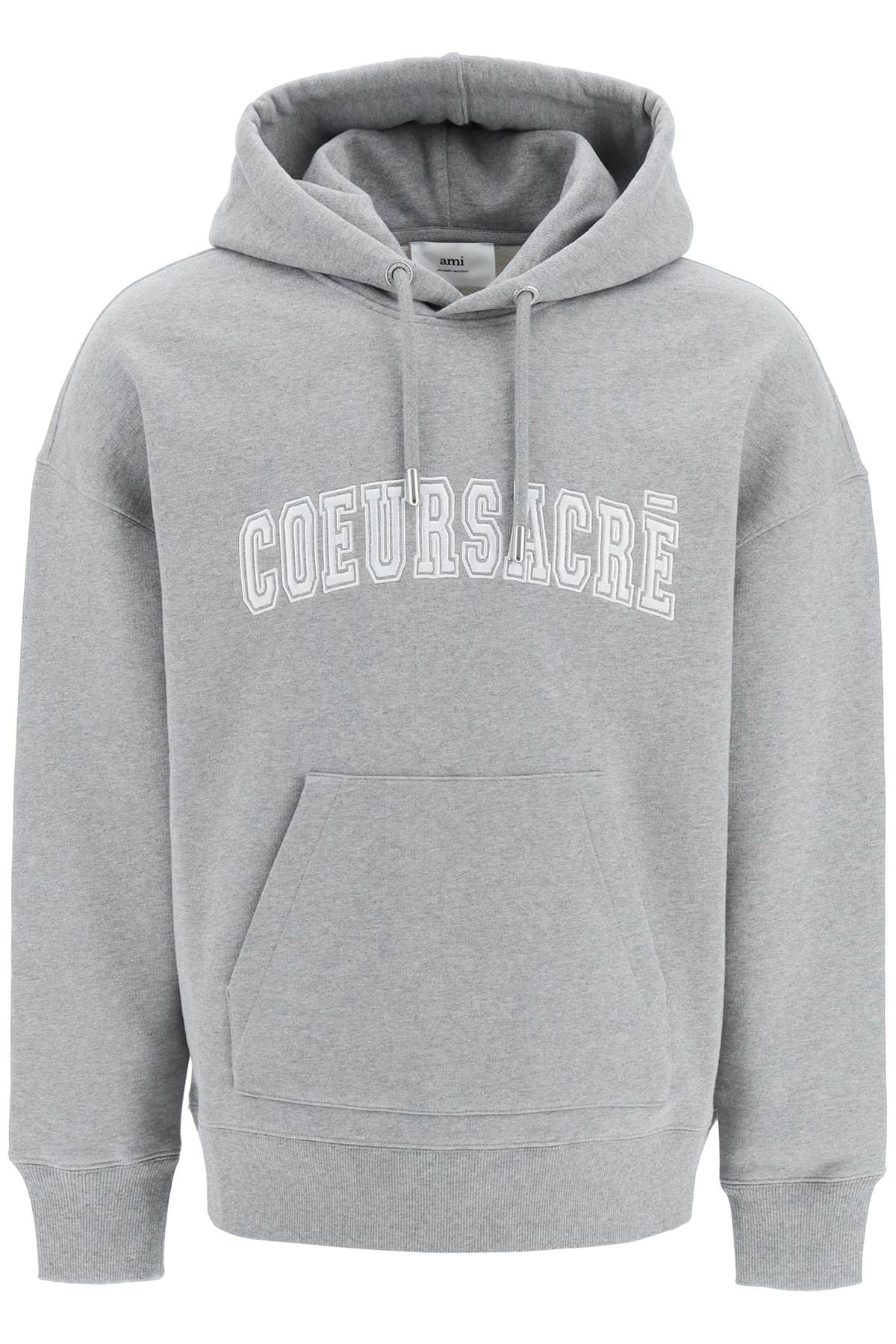 Shop Ami Alexandre Mattiussi Hoodie With Lettering Embroidery In Heather Grey (grey)