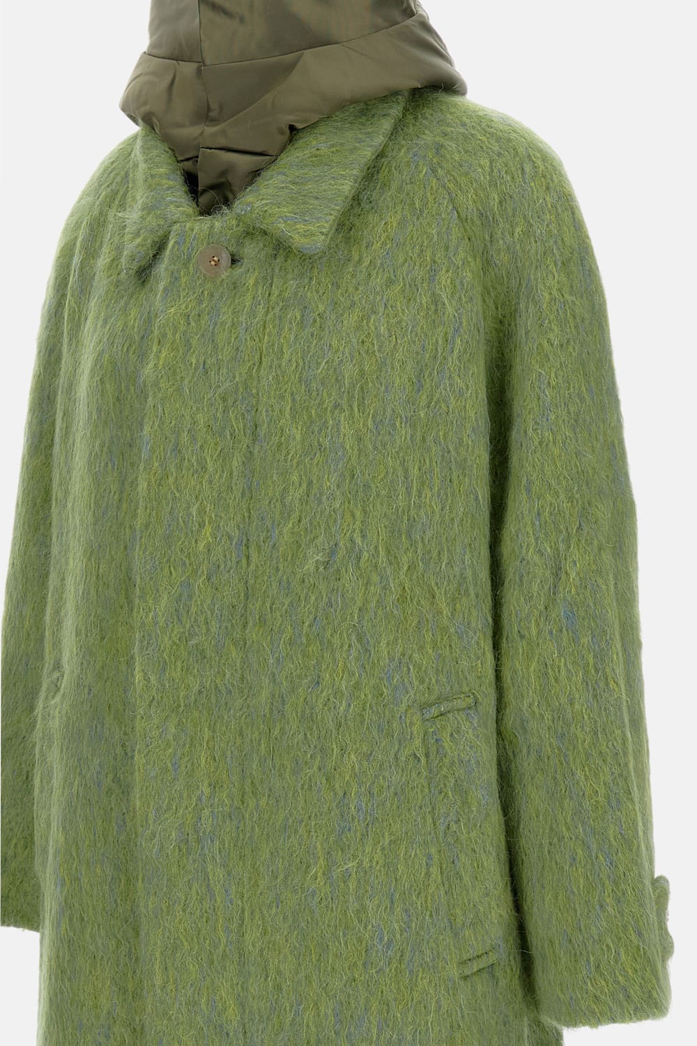 Tanaka Removable Hood Buttoned Coat In Green