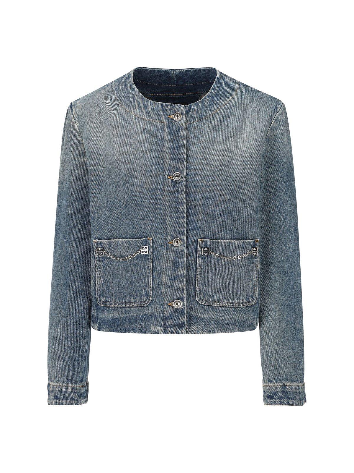 Shop Givenchy Chain-detailed Denim Jacket In Clear Blue