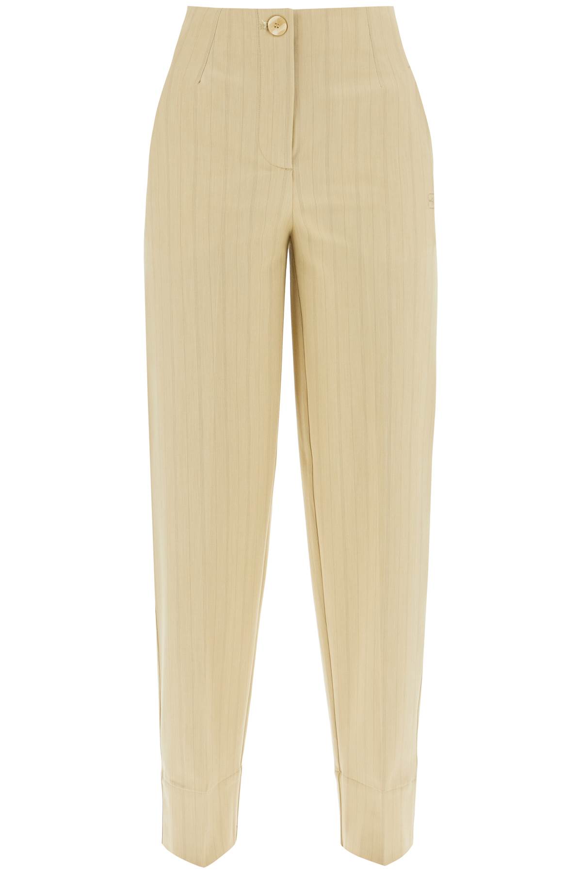 Shop Ganni Striped Tapered Trousers In Sahara Sun (beige)