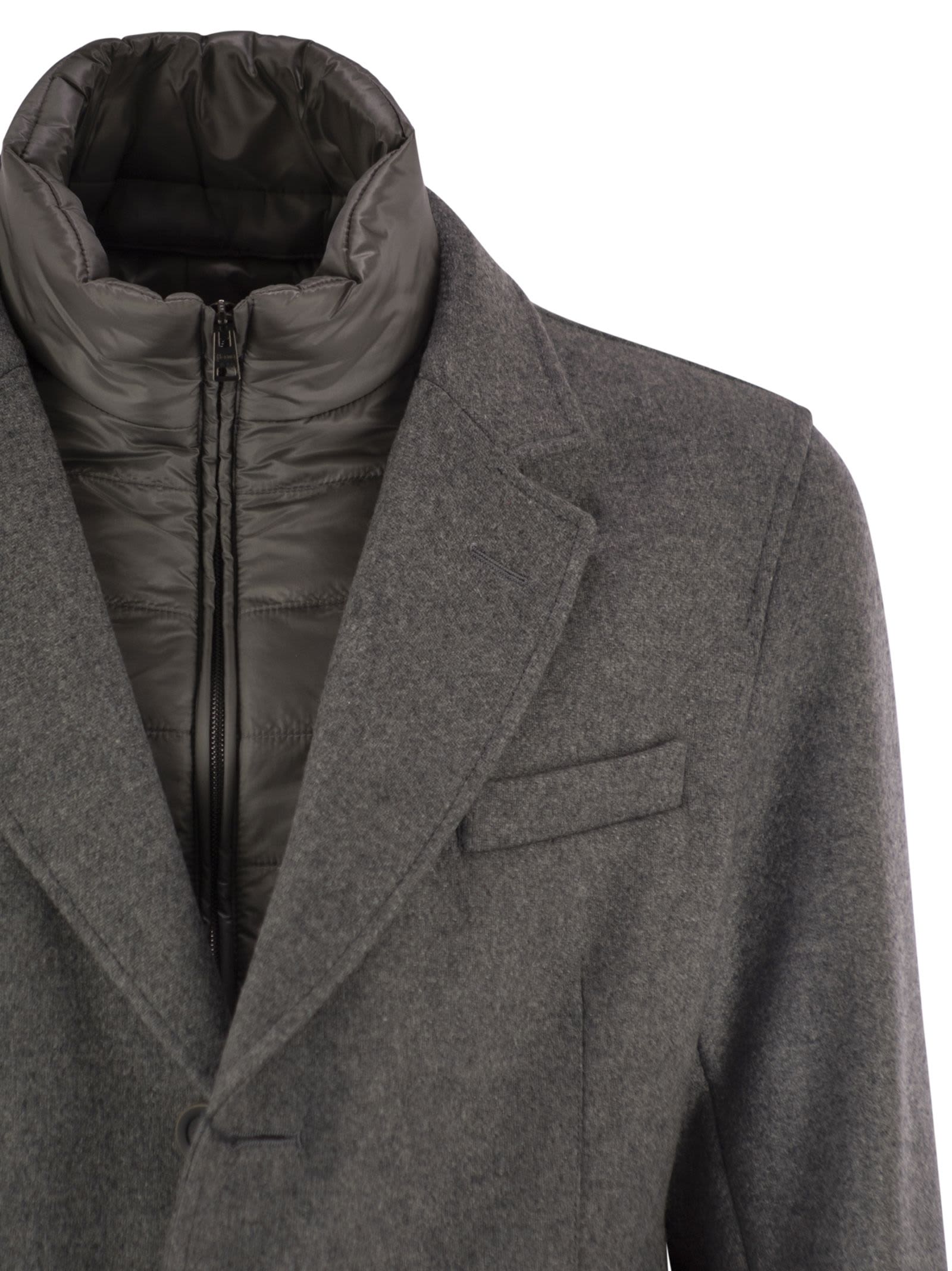 Herno Coat With Detachable Collar In Gray