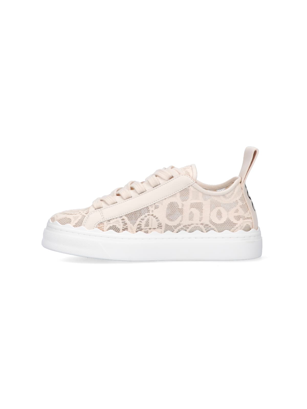 Chloé Lauren Scalloped Leather-trimmed Lace High-top Sneakers In Cream