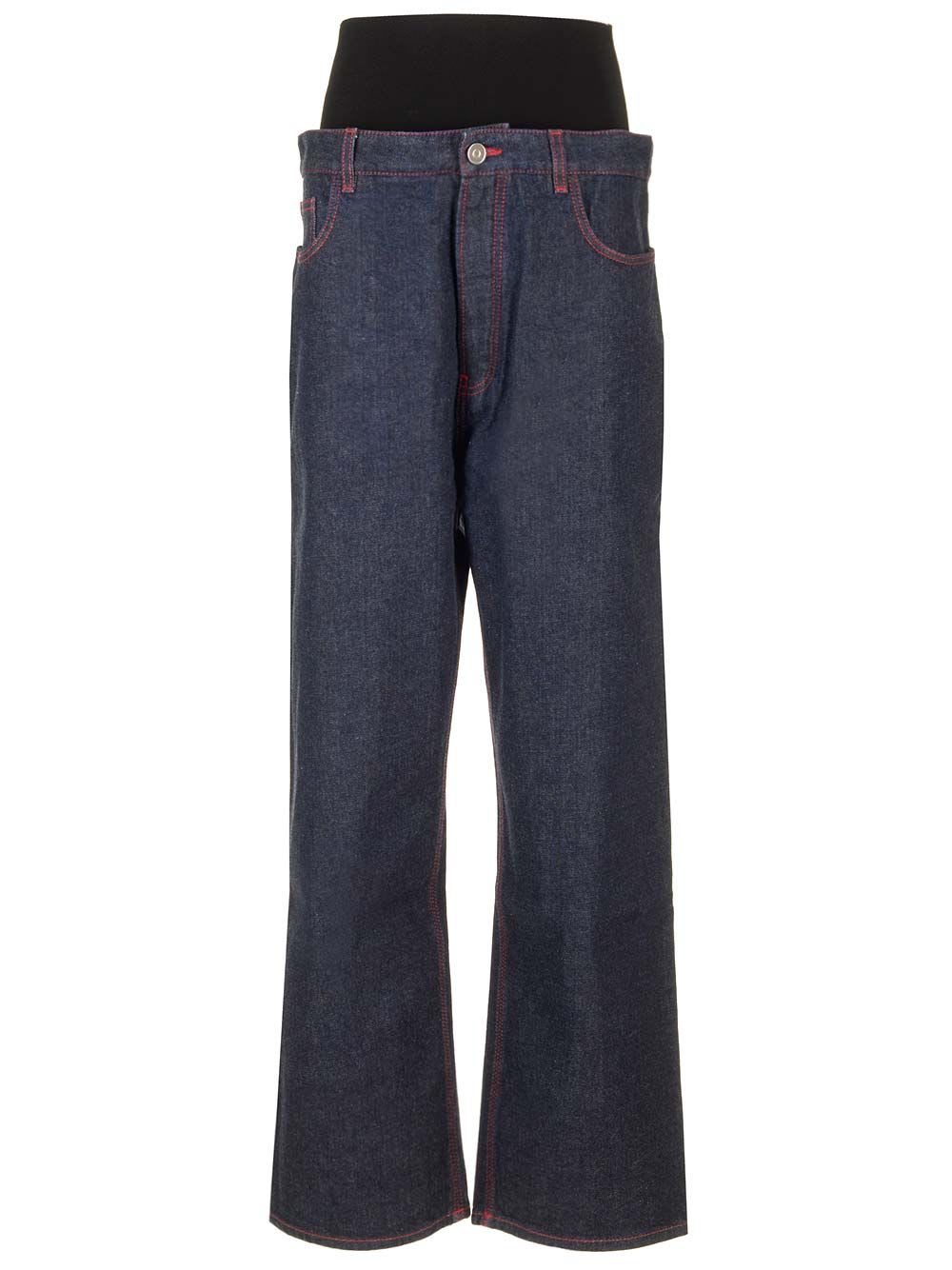 Shop Alaïa Knit Band Jeans In Blue