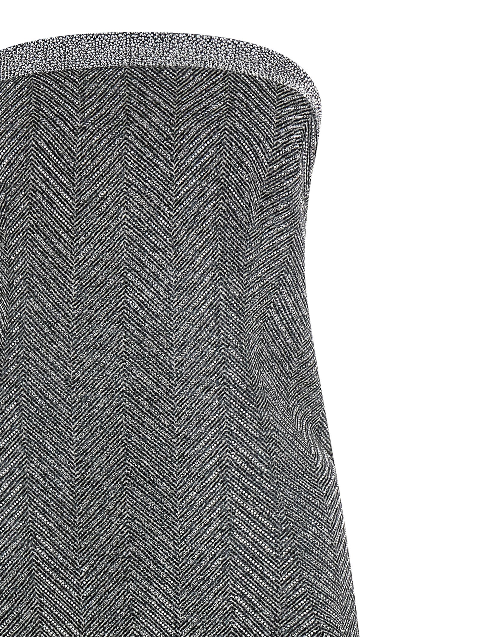 Ermanno Scervino Rhinestone-embellished Midi Dress With Herringbone Pattern In Gray