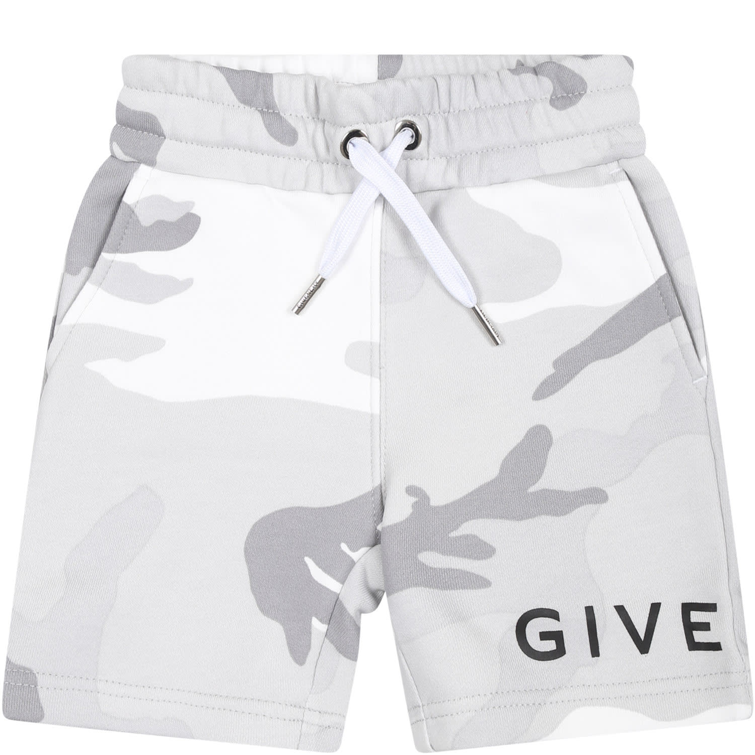 Shop Givenchy Grey Shorts For Baby Boy With Camouflage Print And Logo