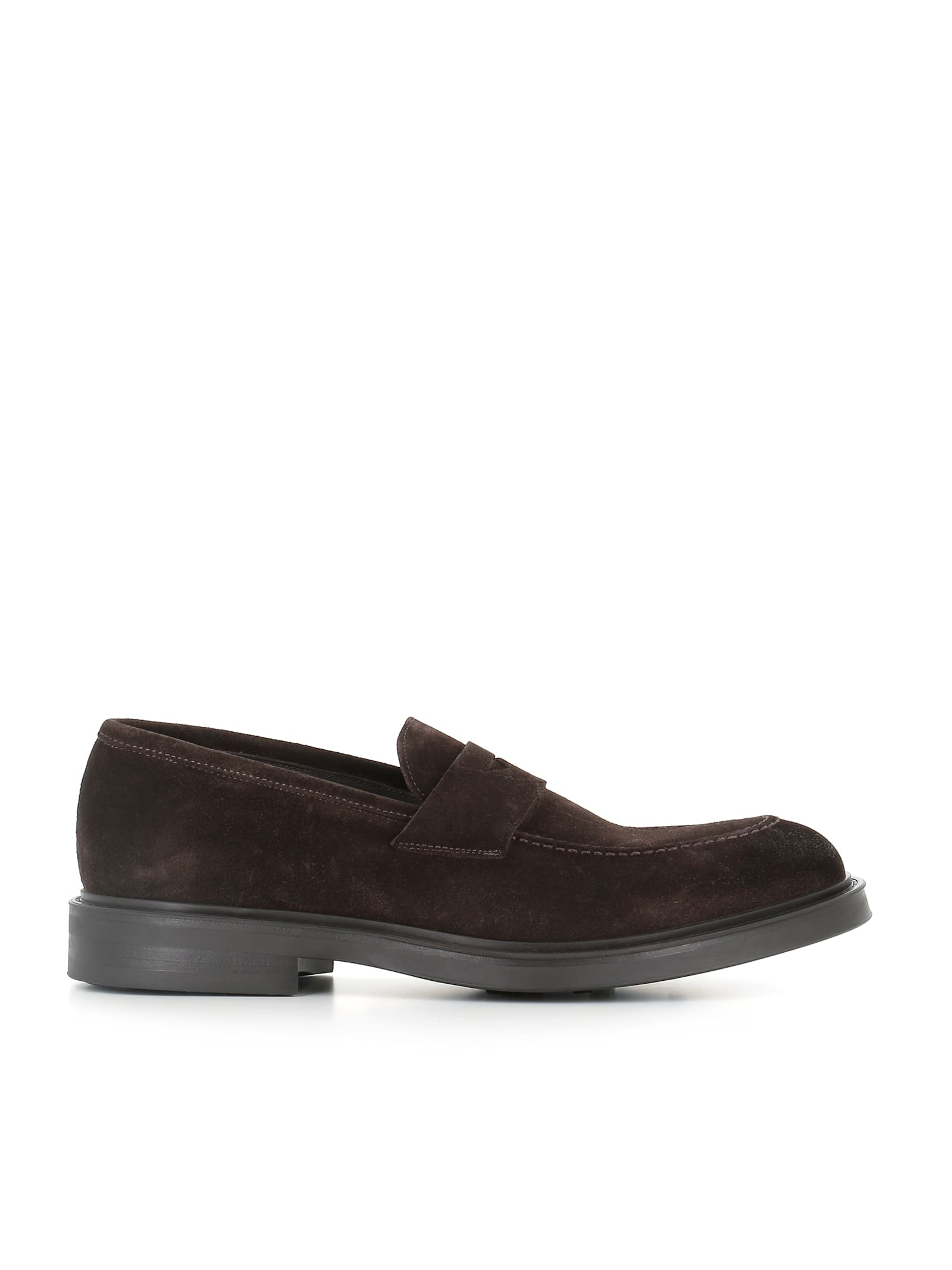 Green George Penny Suede Loafers In Brown