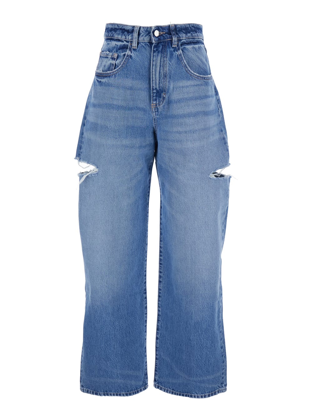 Icon Denim Poppy Blue Jeans With Logo Patch On The Rear And Ripped Details In Denim Woman In Blue