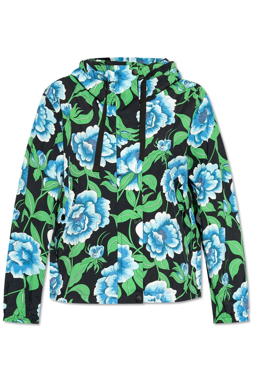 Kenzo Peonies Print Windbreaker Jacket In Black