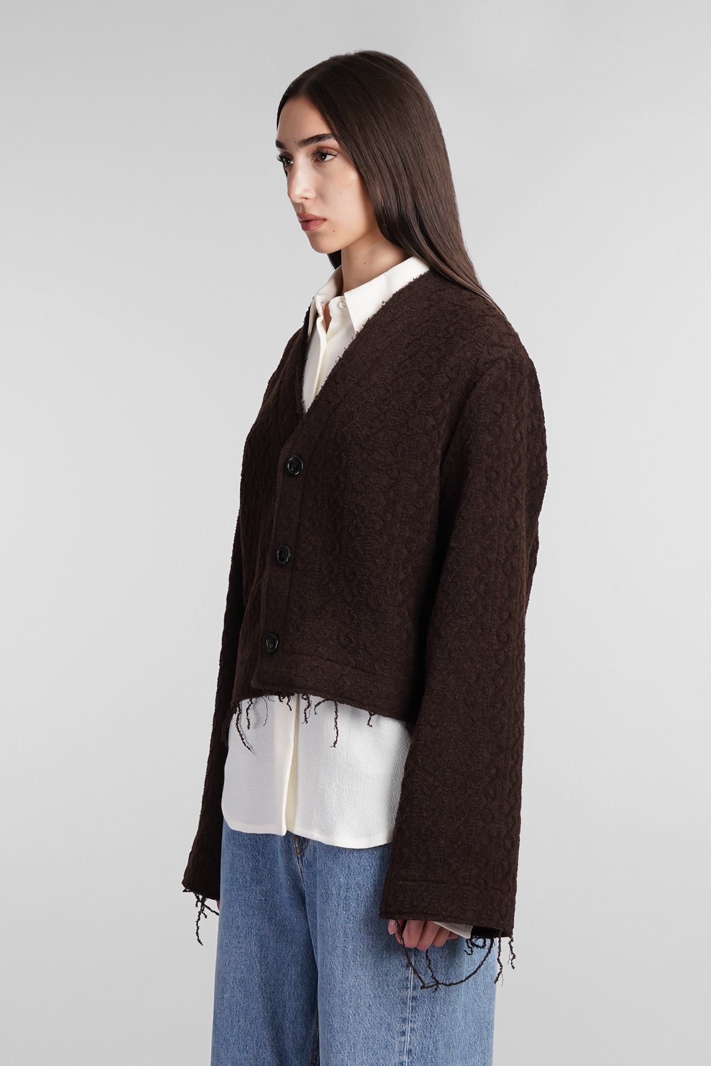 Shop Séfr Wei Cardigan Cardigan In Brown Polyacrylic