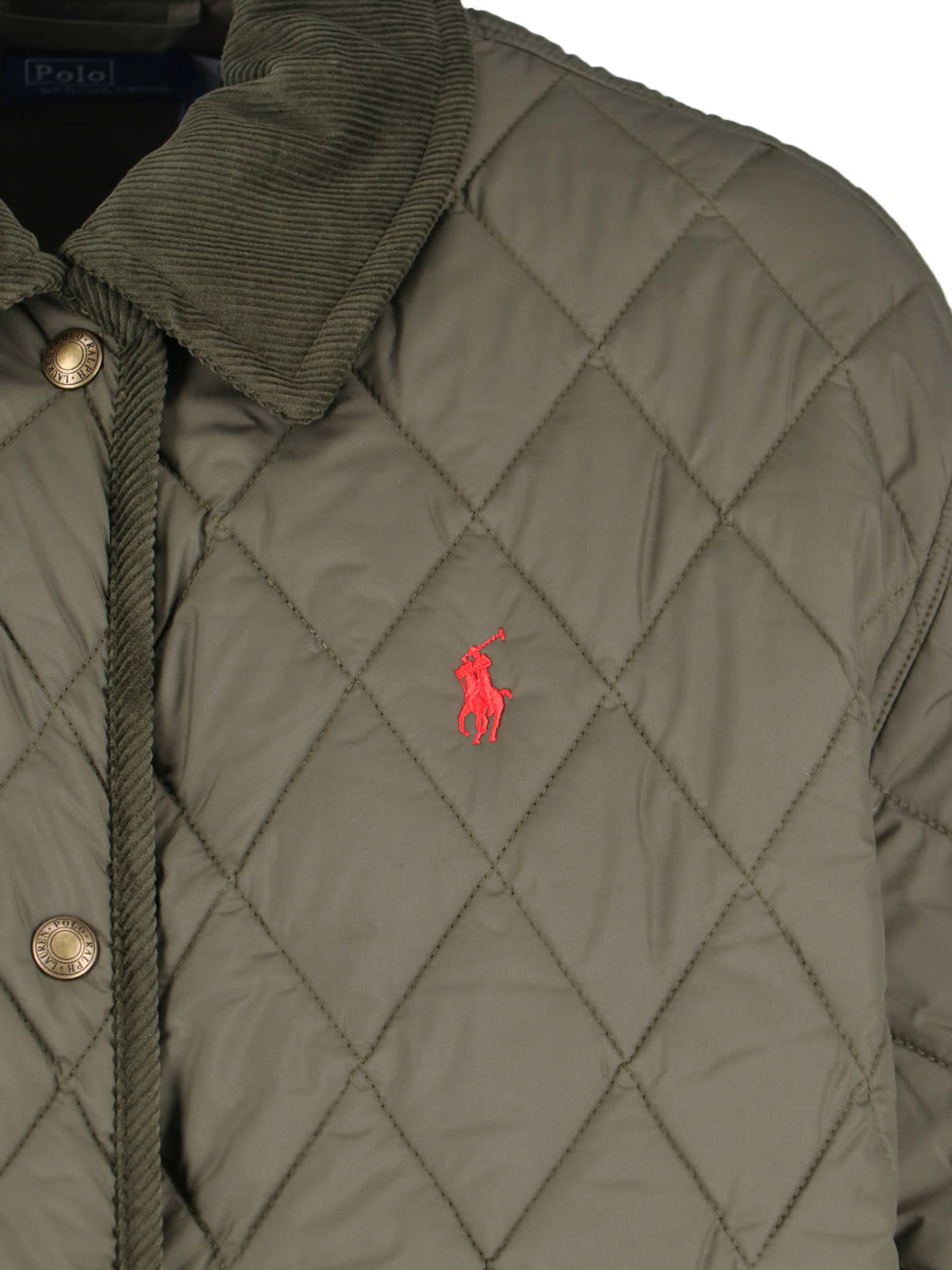 Polo Ralph Lauren Corduroy Collar Quilted Front Pockets Jacket In Gray