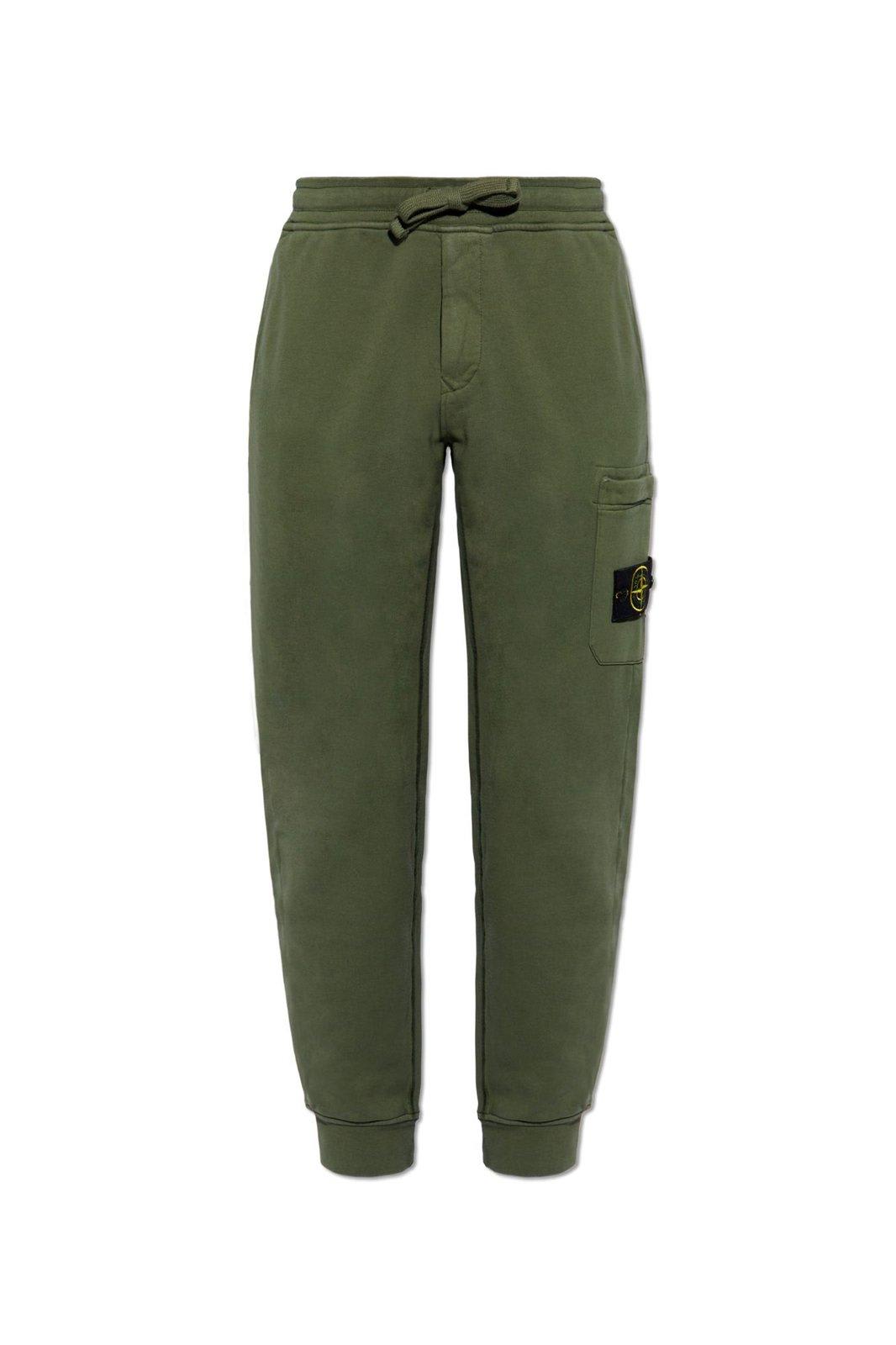 Shop Stone Island Logo Patch Tapered Leg Sweatpants In Musk