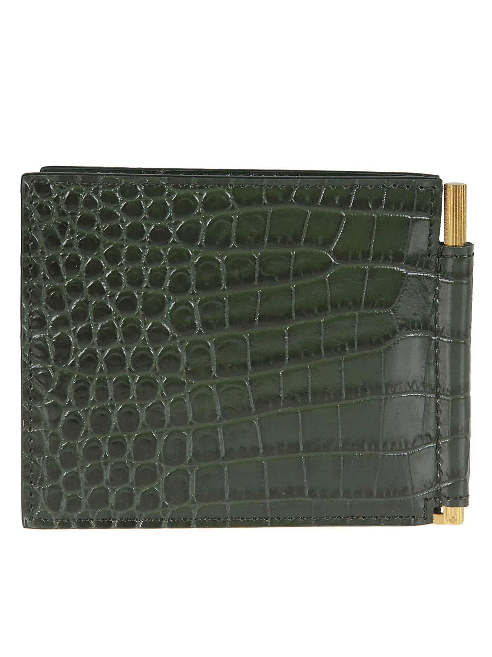 Shop Tom Ford Printed Alligator Money Clip Wallet In Rifle Green